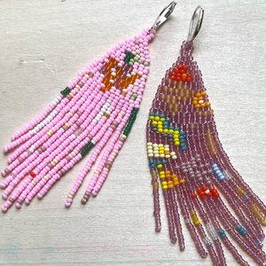 HANDMADE GLASS EARRINGS | Kosmogonian Handwoven Earrings in Guava Nova